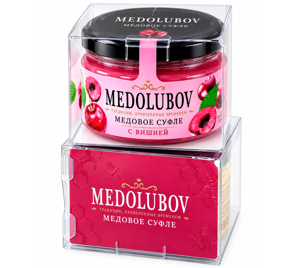 Подарочный набор медового суфле Медолюбов BOX 250 мл (5 шт.: малина, лайм-имбирь, кокос-миндаль, голубика, апельсин)