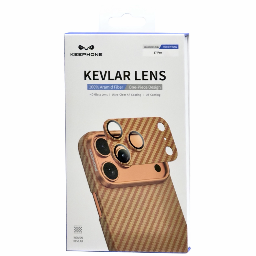 Защитное стекло i-Phone 17 Pro на линзы камеры Keephone Kevlar Lens Diago оранжевый