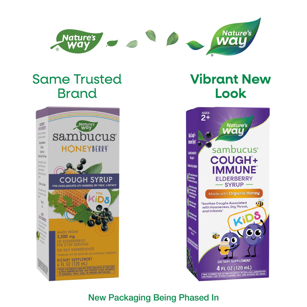 Nature's Way, Kids, Sambucus®, сироп от кашля и иммунитета с органическим медом, для детей от 2 лет, бузина, 120 мл (4 жидк. унции)