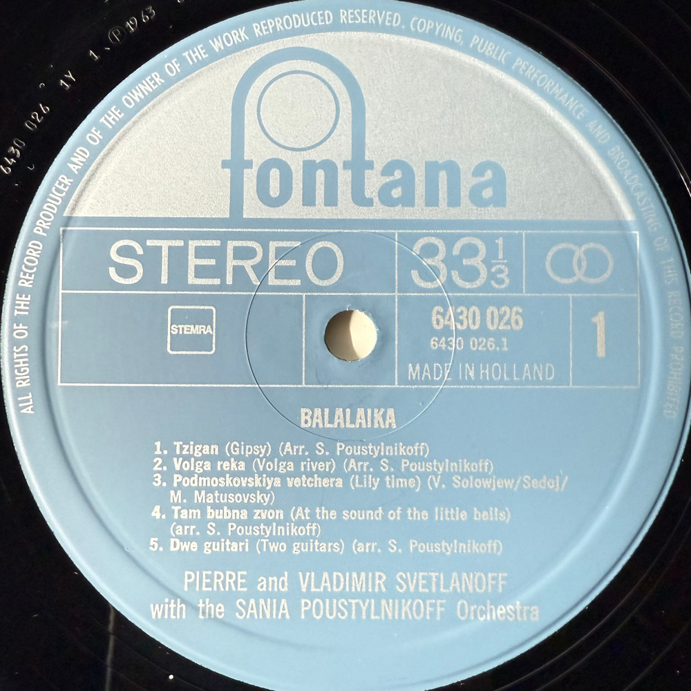 Pierre And Vladimir Svetlanoff* With The Sania Poustylnikoff Orchestra ‎– Balalaika (Голландия)