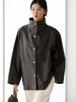 Massimo Dutti Парка-кейп из кожи наппа, коричневый