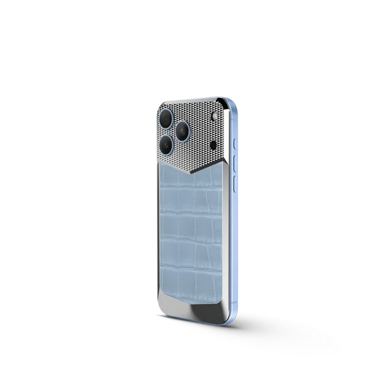 Чехол для iPhone 18 на магните - Натуральная кожа аллигатора - Голубой