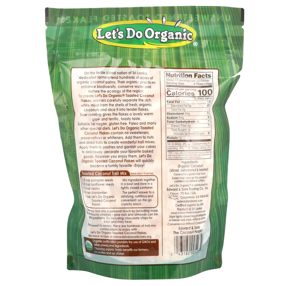 Let's Do Organic, Let's Do Organic, 100% органические поджаренные кокосовые хлопья без сахара, 200 г (7 унций)