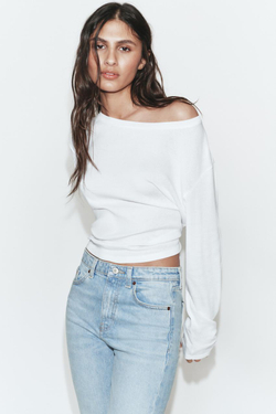 ZARA ДЖИНСЫ TRF CROPPED FLARE С ВЫСОКОЙ ПОСАДКОЙ, ГОЛУБОЙ