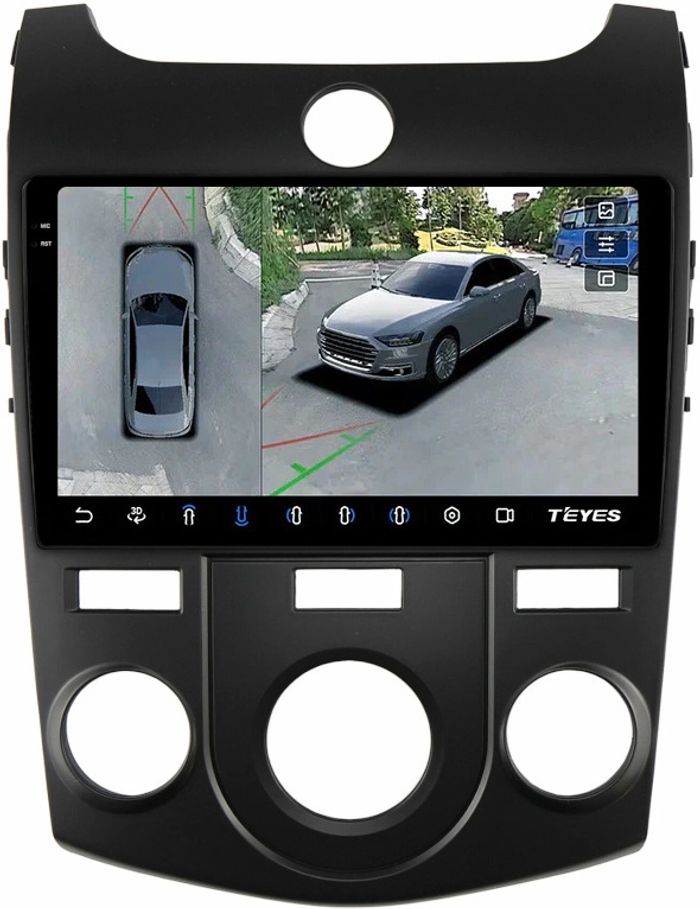 Магнитола для KIA Cerato 2 2008-2013 (кондиционер, рамка черная) - Teyes CC3-2K-360 на Android 10, Быстрая, 2K QLED, CarPlay, 4G SIM-слот, 4 камеры в комплекте