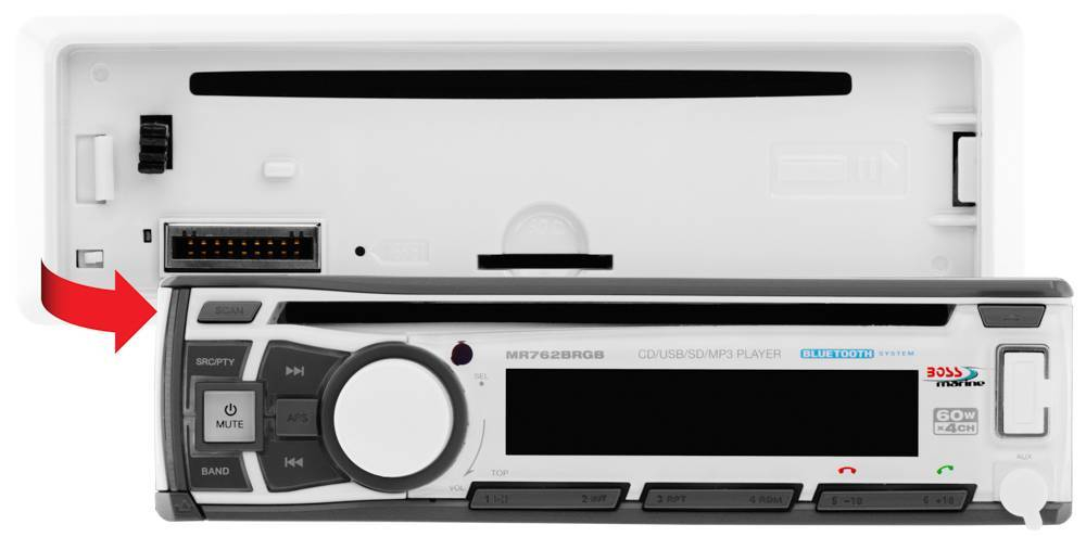 Магнитола Boss Audio Marine MR762BRGB, 60 Вт х4, белый