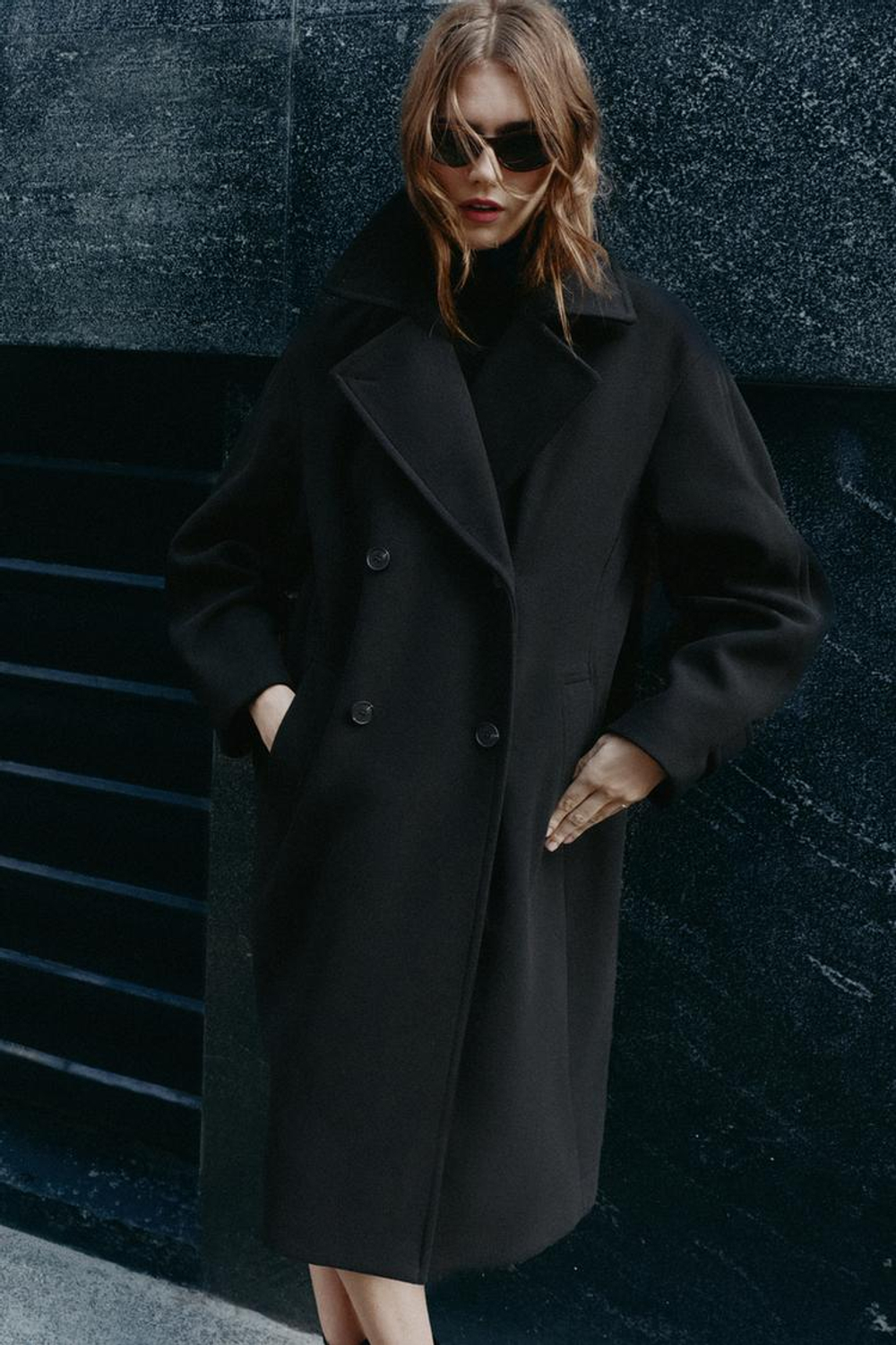 ZARA МЯГКОЕ ПАЛЬТО ОВЕРСАЙЗ, ЧЕРНЫЙ