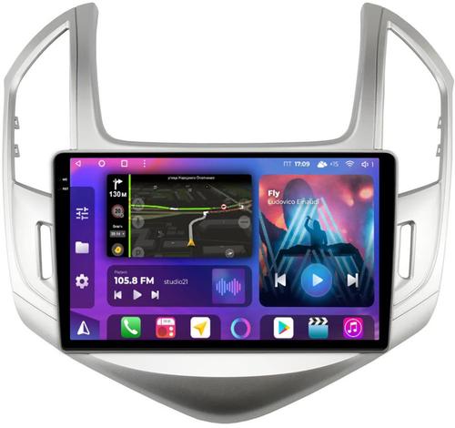 Магнитола для Chevrolet Cruze 2012-2015 (рамка серебро) - FarCar BM261M-2K монитор 9.5" 2K QLED на Android 14, Быстрая, CarPlay, 4G SIM-слот