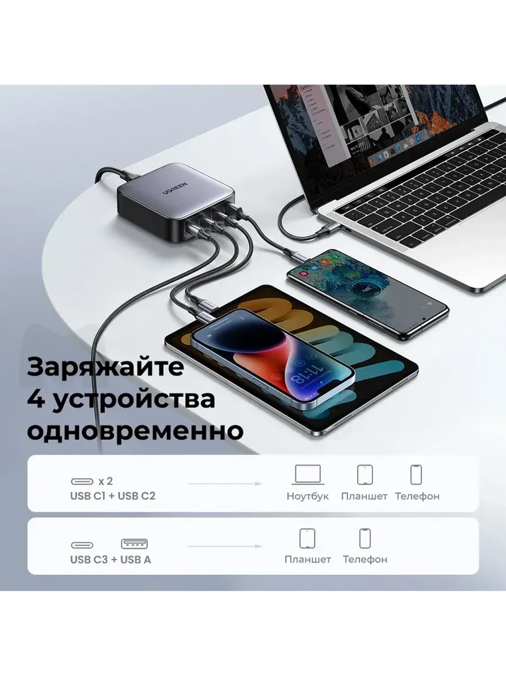 Настольное зарядное устройство Угрин 100w с 4 портами