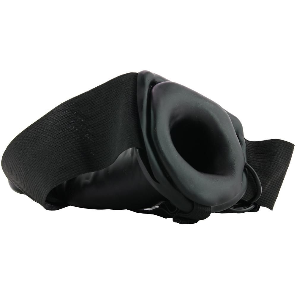 Чёрный полый страпон с вибрацией Unisex Vibrating Hollow Strap-On - 14 см. (Цвет: черный)