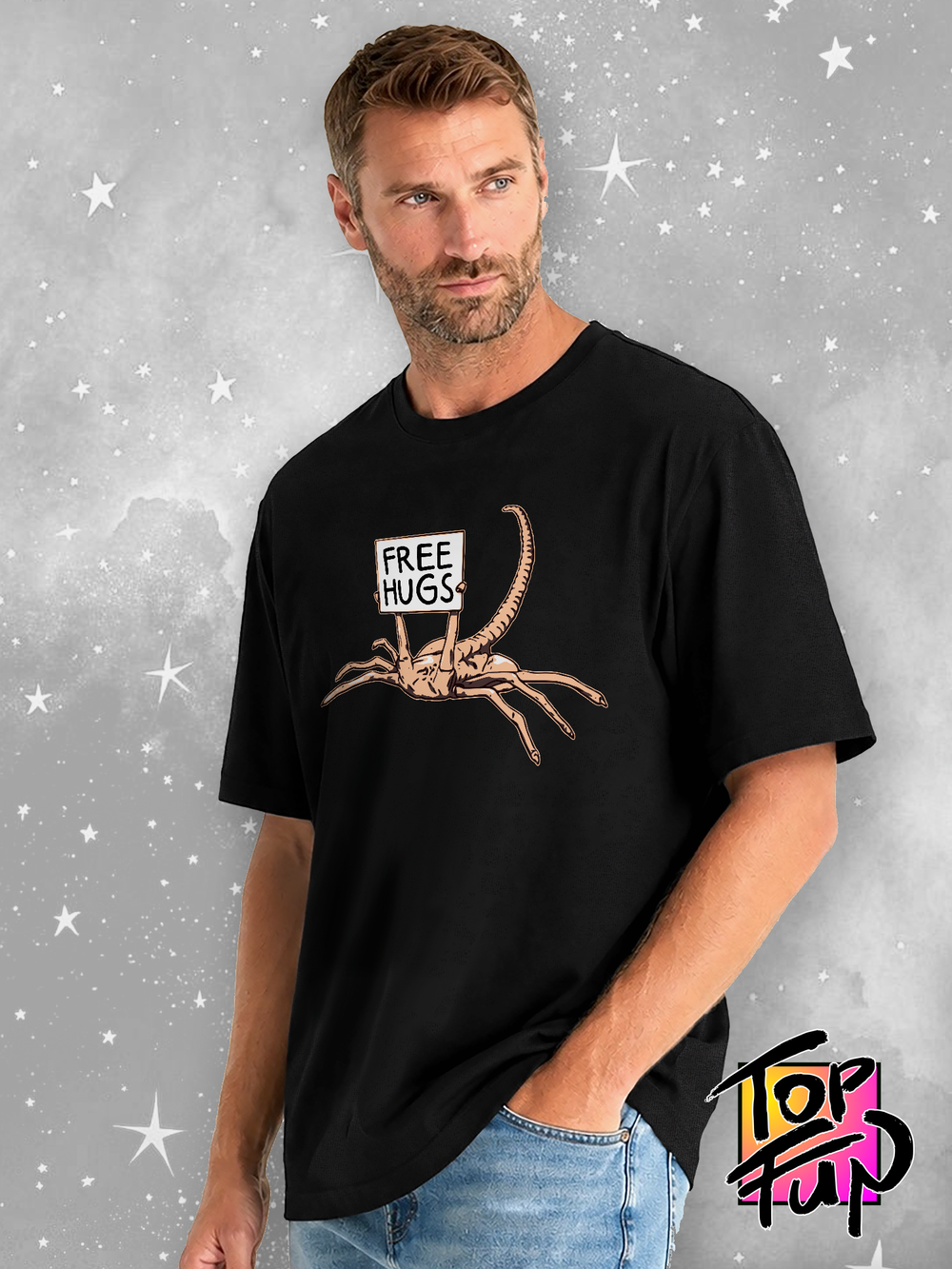 Футболка с принтом Free hugs alien
