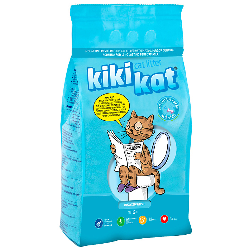 Наполнитель KikiKat комкующийся супер-белый Горная свежесть для кошек 5 л