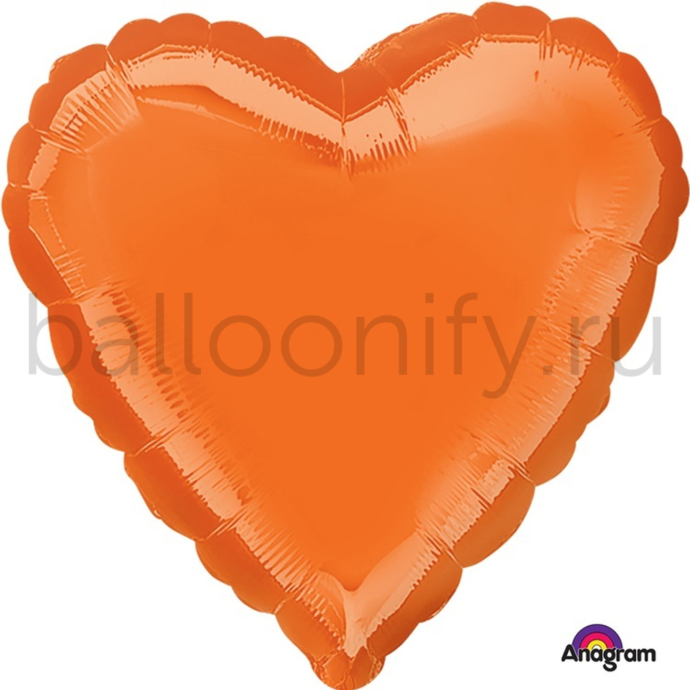 Фольгированная фигура, сердце, 18"/46СМ Металлик Orange