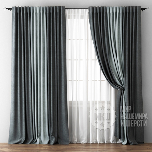 Готовые шторы с тюлью: КРИСТЕН (арт. BL01-242-06)  - 300х270, (170х270)х2 см.  - (Возможна высота 250 см.) - мокрый асфальт-серые