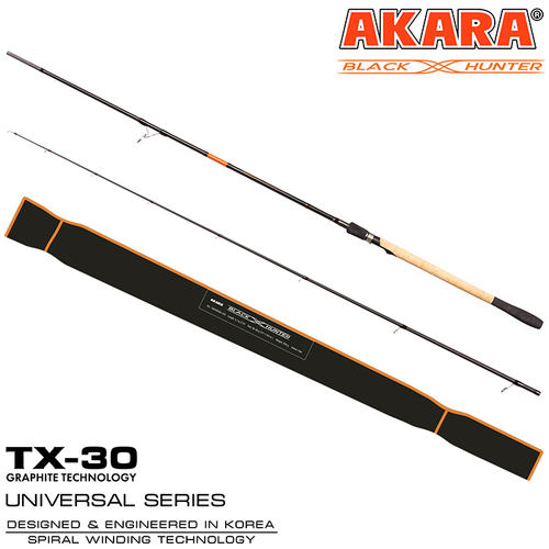 Спиннинг штекерный угольный 2 колена Akara Black Hunter (28-80) XH802 2,44 м