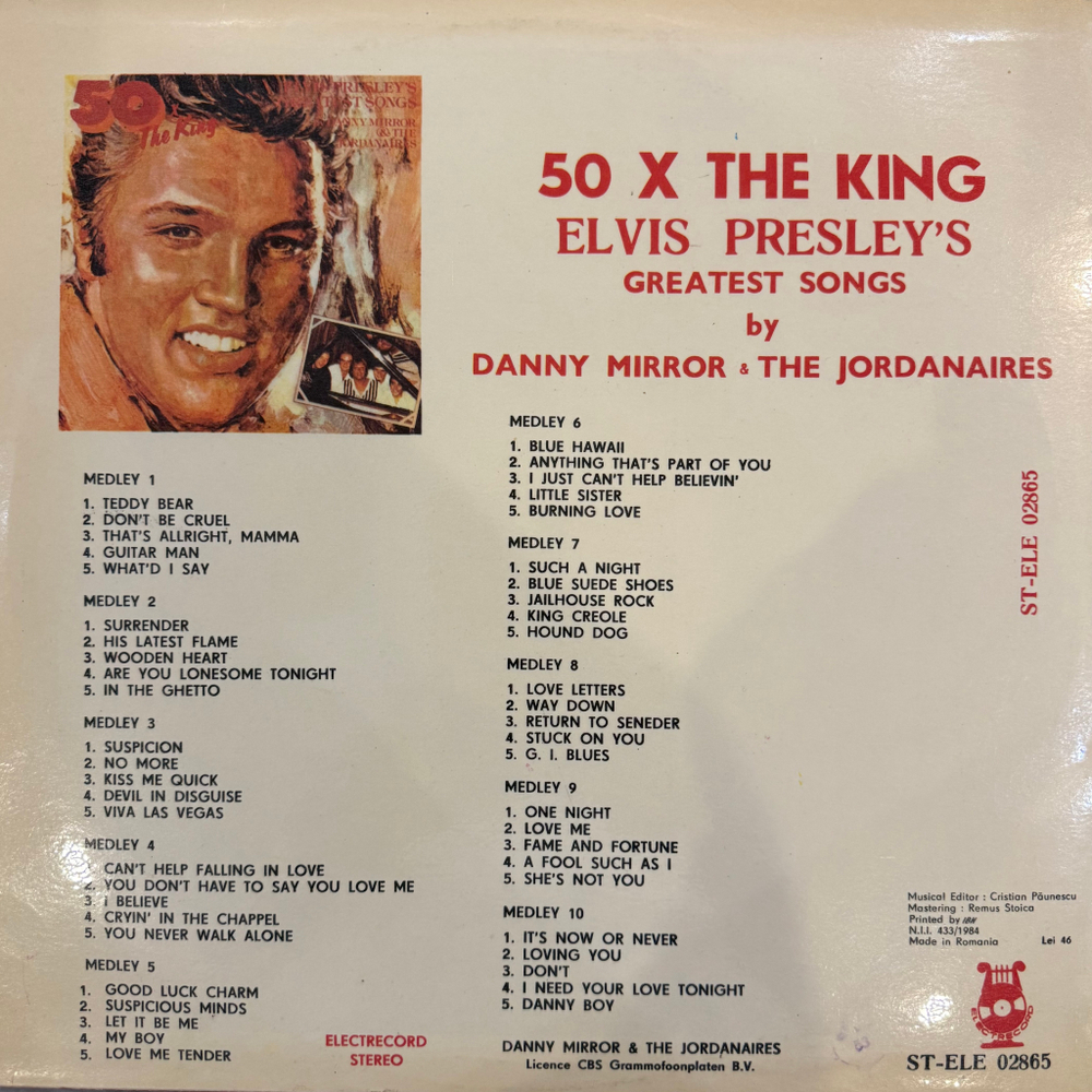 Виниловая пластинка Danny Mirror & The Jordanaires – 50 X The King - Elvis Presley's Greatest SongsLP