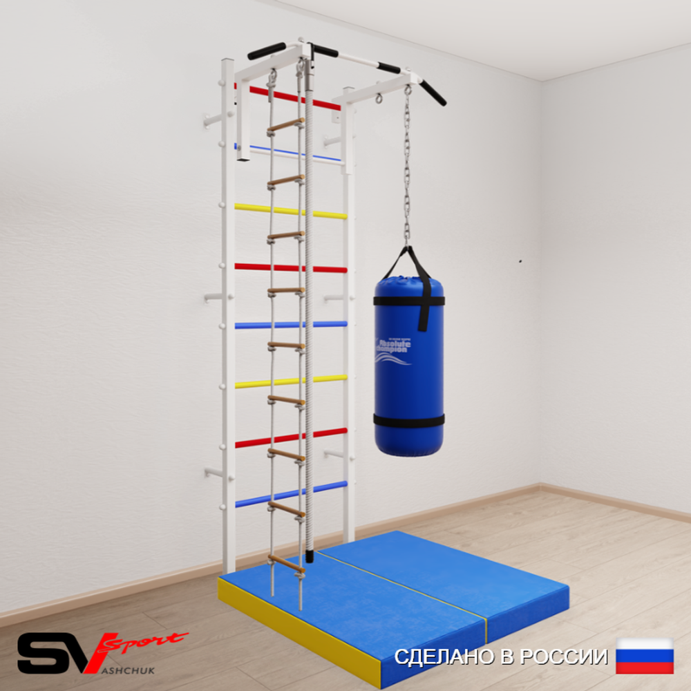 Шведская стенка Sv Sport усиленная 6146 (Турник стандарт/Канат/Лестница/Цепь/Мешок 22кг/Мат 1м)