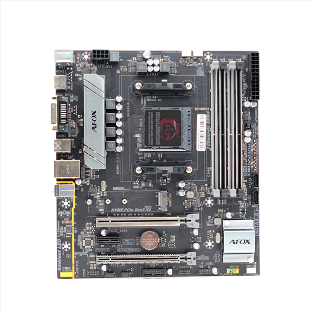 Материнская плата AFOX A520D4-MA-V2, SocketAM4, mATX, Retail, 4xDDR4, PCIe4.0, 1xM.2, GLAN, 2xPS/2, 4xUSB2, 6xUSB3, VGA, HDMI, DVI