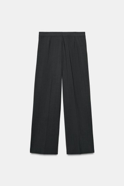 ZARA БРЮКИ СО СБОРКАМИ В ТОНКУЮ ПОЛОСКУ, СВИНЦОВЫЙ