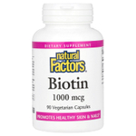 Natural Factors, Биотин, 1000 мкг, 90 вегетарианских капсул