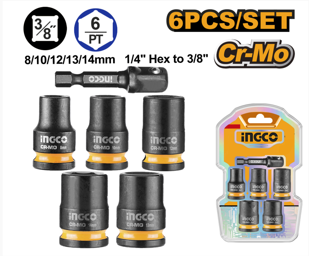 Набор ударных головок INGCO HKISSD38061 6 шт.