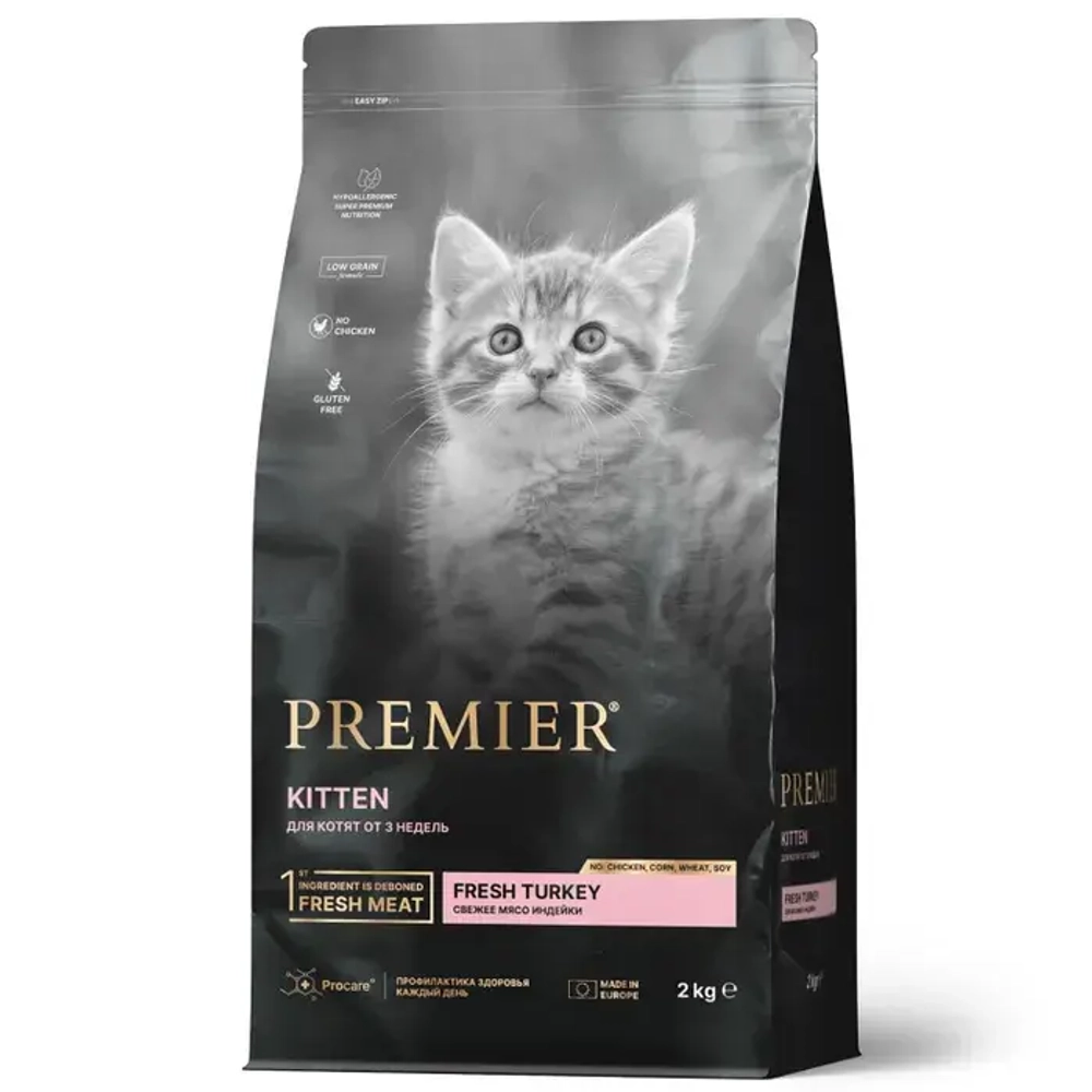 Premier Cat Turkey STERILISED (Свежее мясо индейки для котят) 2кг/400гр-730р