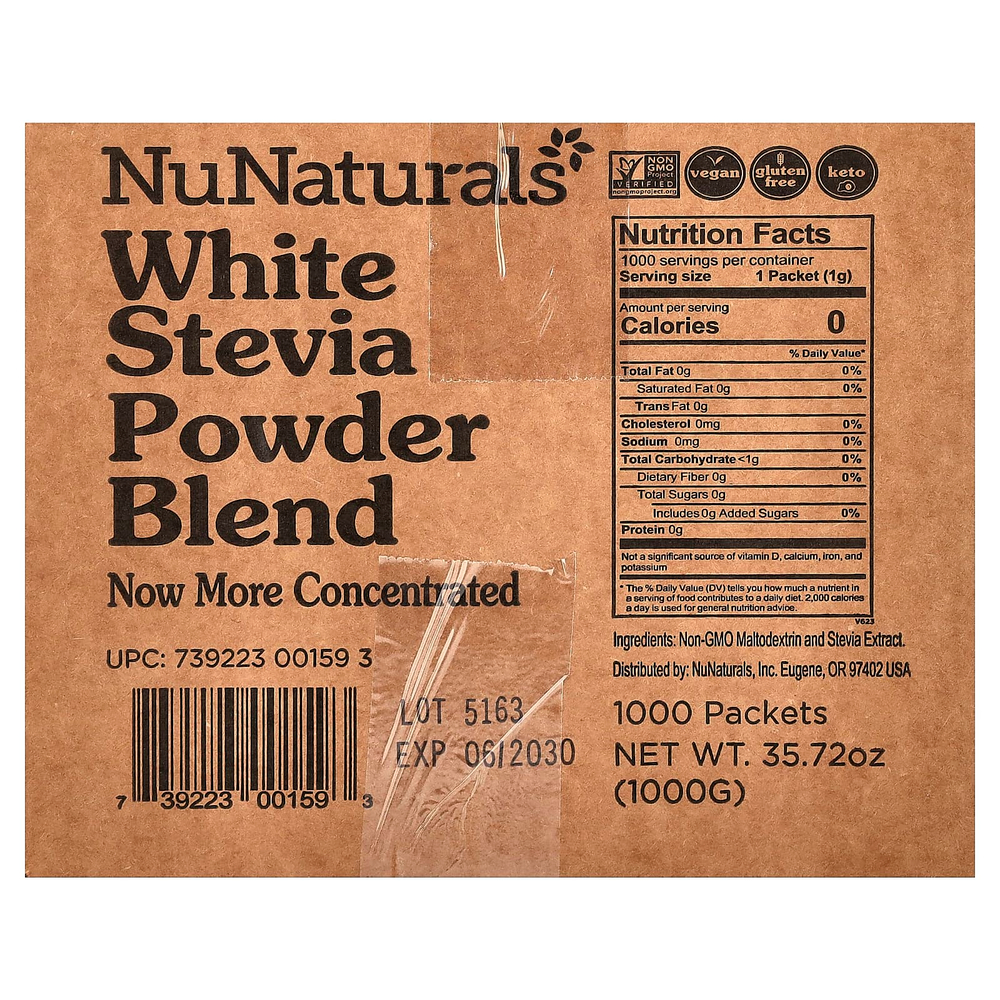 NuNaturals, NuStevia, порошок из белой стевии, 1000 пакетиков, 1000 г (35,72 унции)
