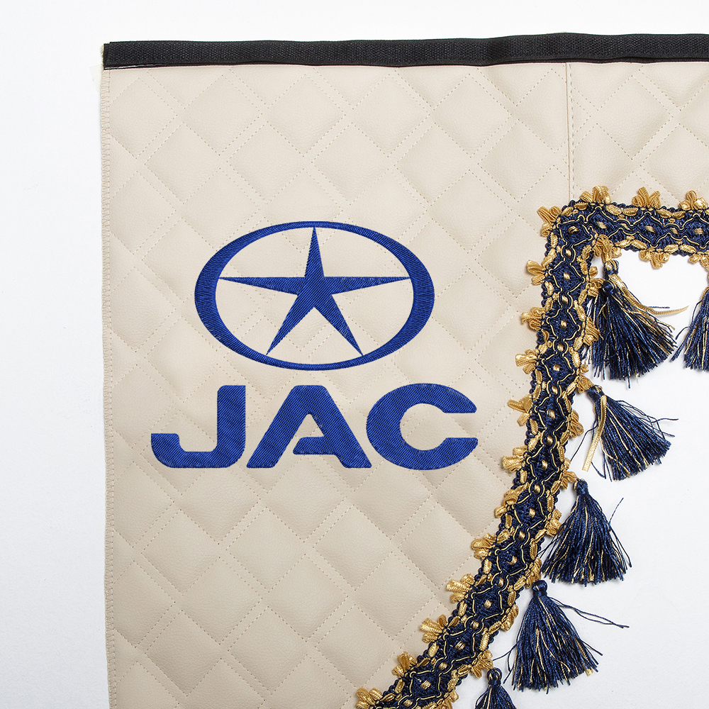 Ламбрекен с косынками стеганые JAC (экокожа, бежевый, синие кисточки)