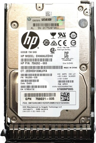 Жесткий диск HP 600GB 12G SAS 15K RPM SFF SC 759202-003