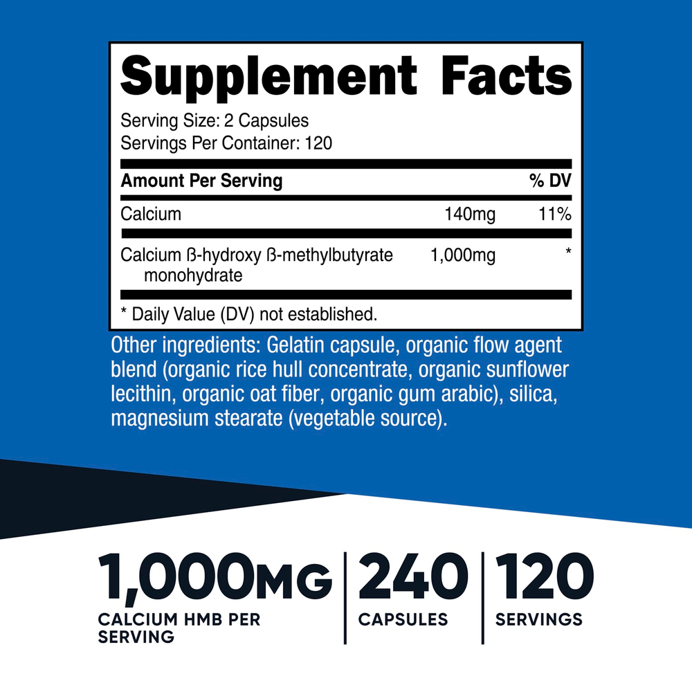 Nutricost, HMB, B-гидрокси-B-метилбутират, 240 капсул (500 мг в 1 капсуле)