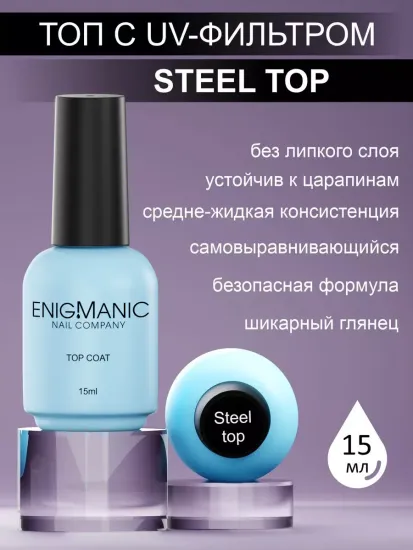Топ без липкого слоя ENIGMANIC Steel 15 мл.