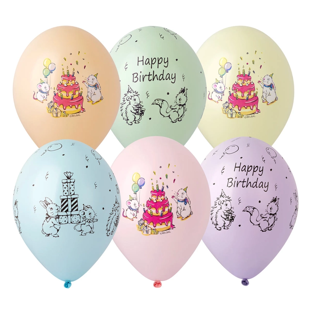 Шары макарунс "Happy Birthday: зайчики и тортики"