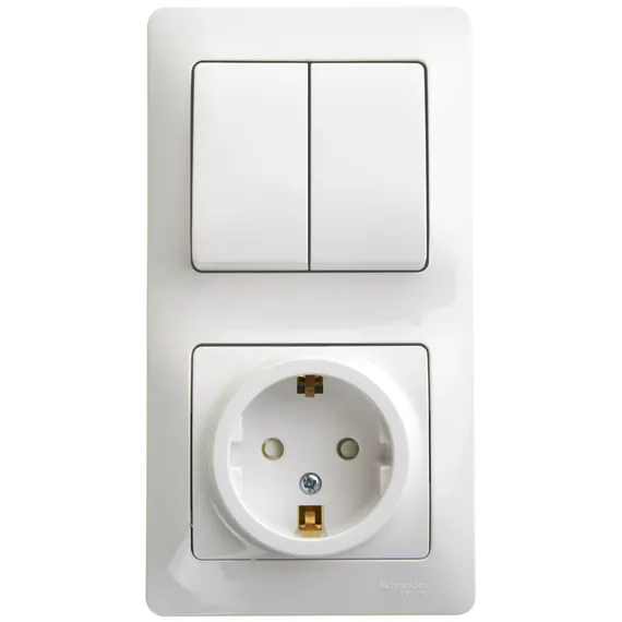 Блок розетка с заземлением + выключатель двухклавишный Systeme Electric Glossa Белый GSL000174