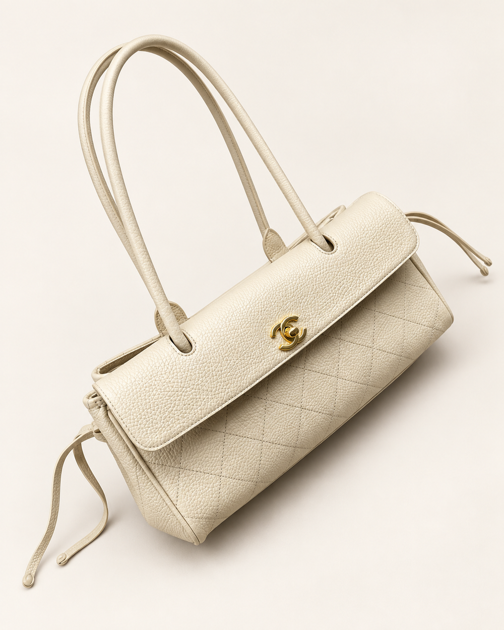 Женская сумка-шопер Chanel с клапаном — молочная, 40 см