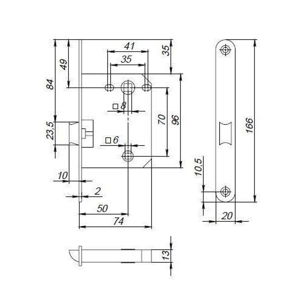Размеры межкомнатной защелки PUNTO PL72-R20 SN
