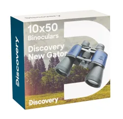Бинокль Levenhuk Discovery New Gator 10x50 в коробке с изображением природы