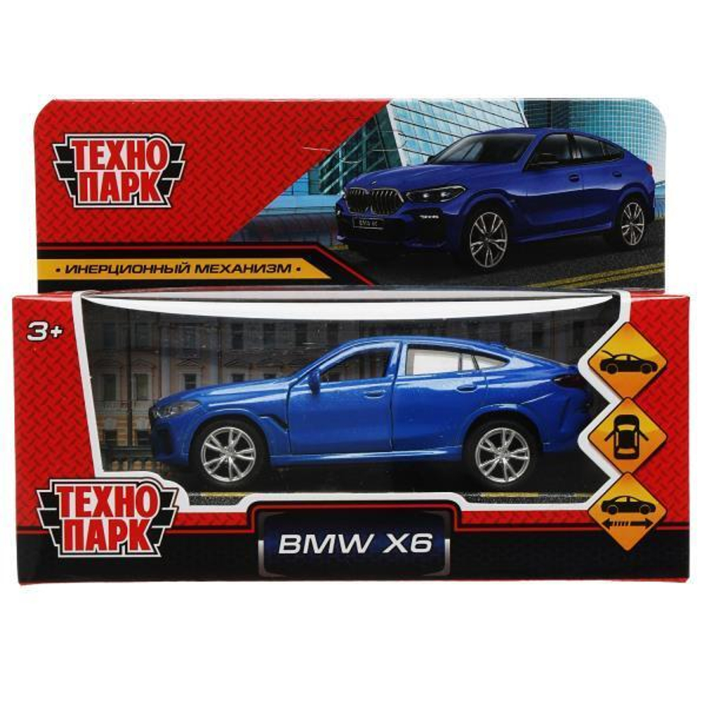 Модель ин. мет. "BMW X6" 12см, двери, багаж, синий, коробка X6-12-BU (Технопарк)