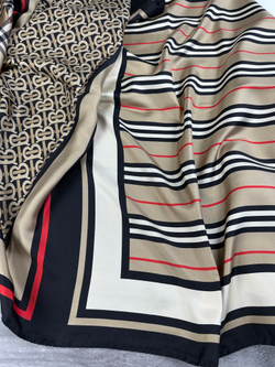 Шёлковый шарф Burberry, 210х70см, Классика, песочный/черный/белый, подшит