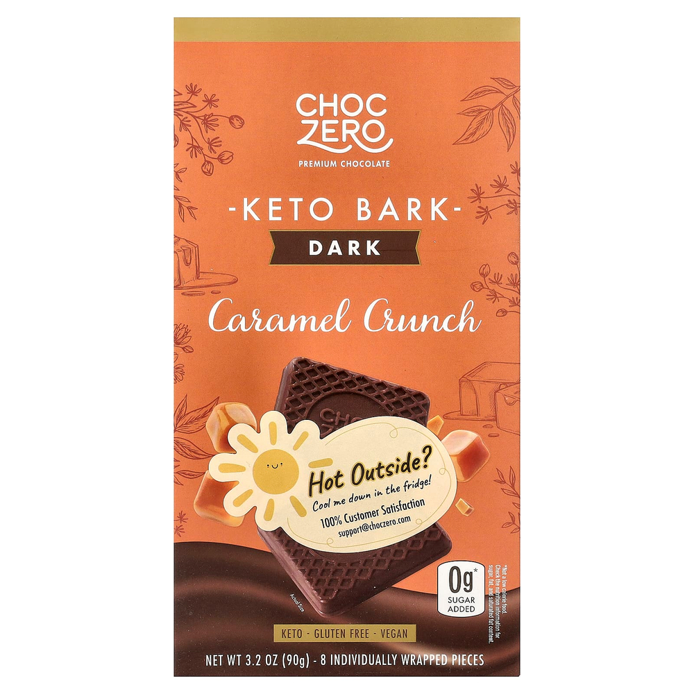 ChocZero, Keto Bark, темный шоколад, хрустящая карамель, 8 батончиков, 90 г (3,2 унции)
