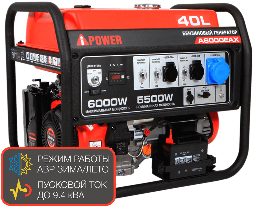 Портативный бензиновый генератор (6 кВт) A-iPower A6000EAX