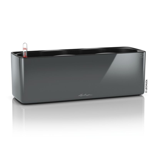 Кашпо Lechuza "Cube Glossy Triple Complete charcoal highgloss" (пластик), 42x14xH14 см