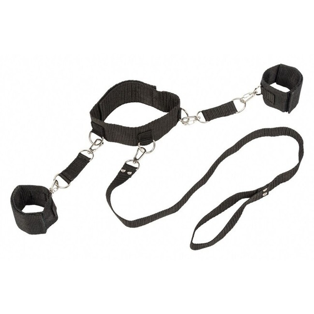 Ошейник с отстегивающимися поводком и фиксаторами для рук Collar and Wristbands (черный с серебряным) (Цвет: черный с серебряным)