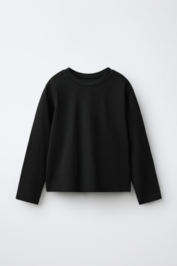 ZARA ОДНОТОННЫЙ ЛОНГСЛИВ, ЧЕРНЫЙ