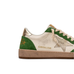 Women's Ball Star in white leather and green suede with gold leather star and heel tab