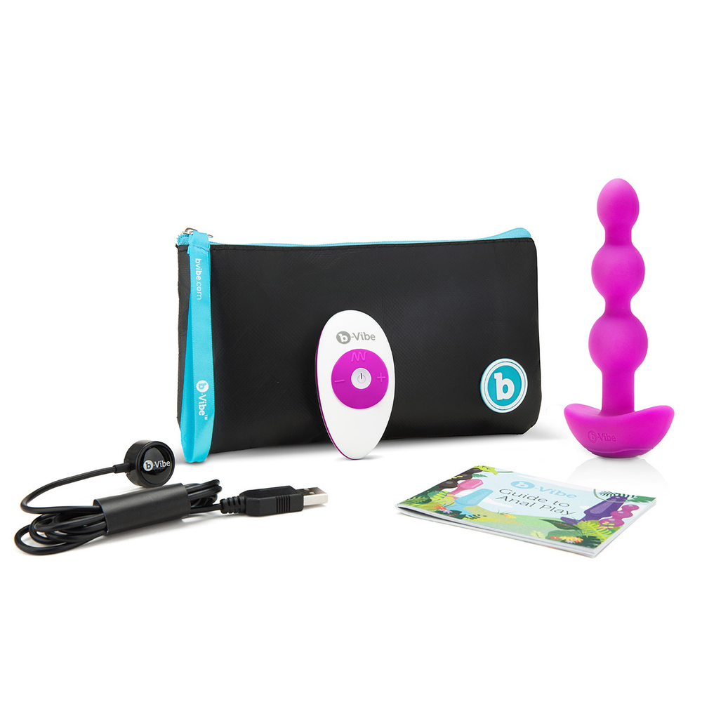 b-Vibe Triplet Anal Beads FUCHSIA - Анальная елочка с 2мя моторами