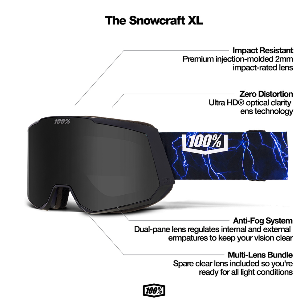 Горнолыжная маска 100% Snowcraft XL / Black / Hiper Red Mirror Lens / на широкое лицо