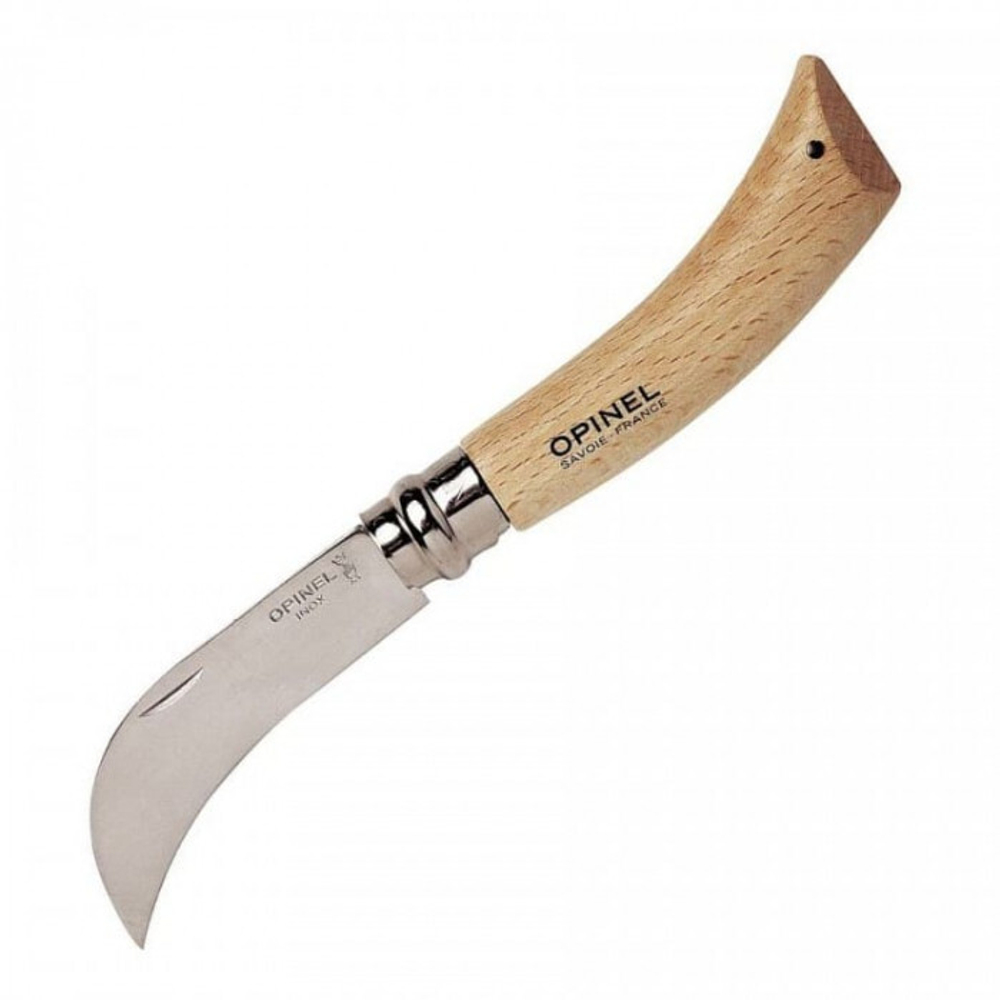 Нож садовый Opinel №8, нержавеющая сталь, с изогнутым лезвием, блистер