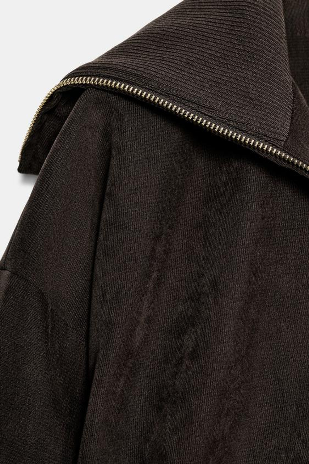 ZARA КОРОТКАЯ КУРТКА С ВОРОТНИКОМ В РУБЧИК, ТЕМНО-КОРИЧНЕВЫЙ
