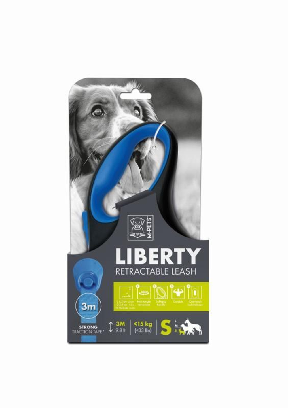 Поводок-рулетка LIBERTY 3 м, до 15 кг, S, 16.3 x 9.2 x 3.9 см, синий