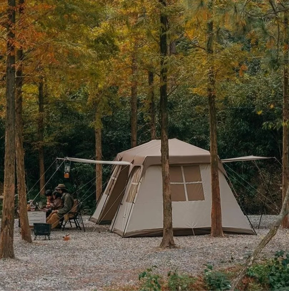 Палатка Naturehike Village 17, 4-местная, автоматическая, алюминиевый каркас, коричневая